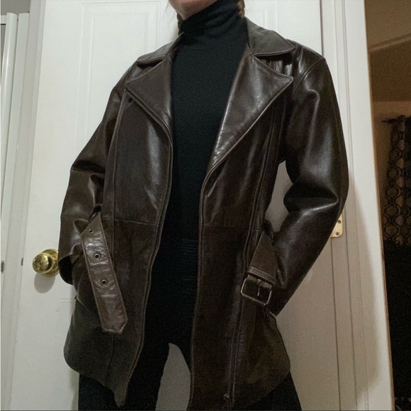 [SOLD] Brown Dimitri Belted Leather Jacket - Picture 2 of 6